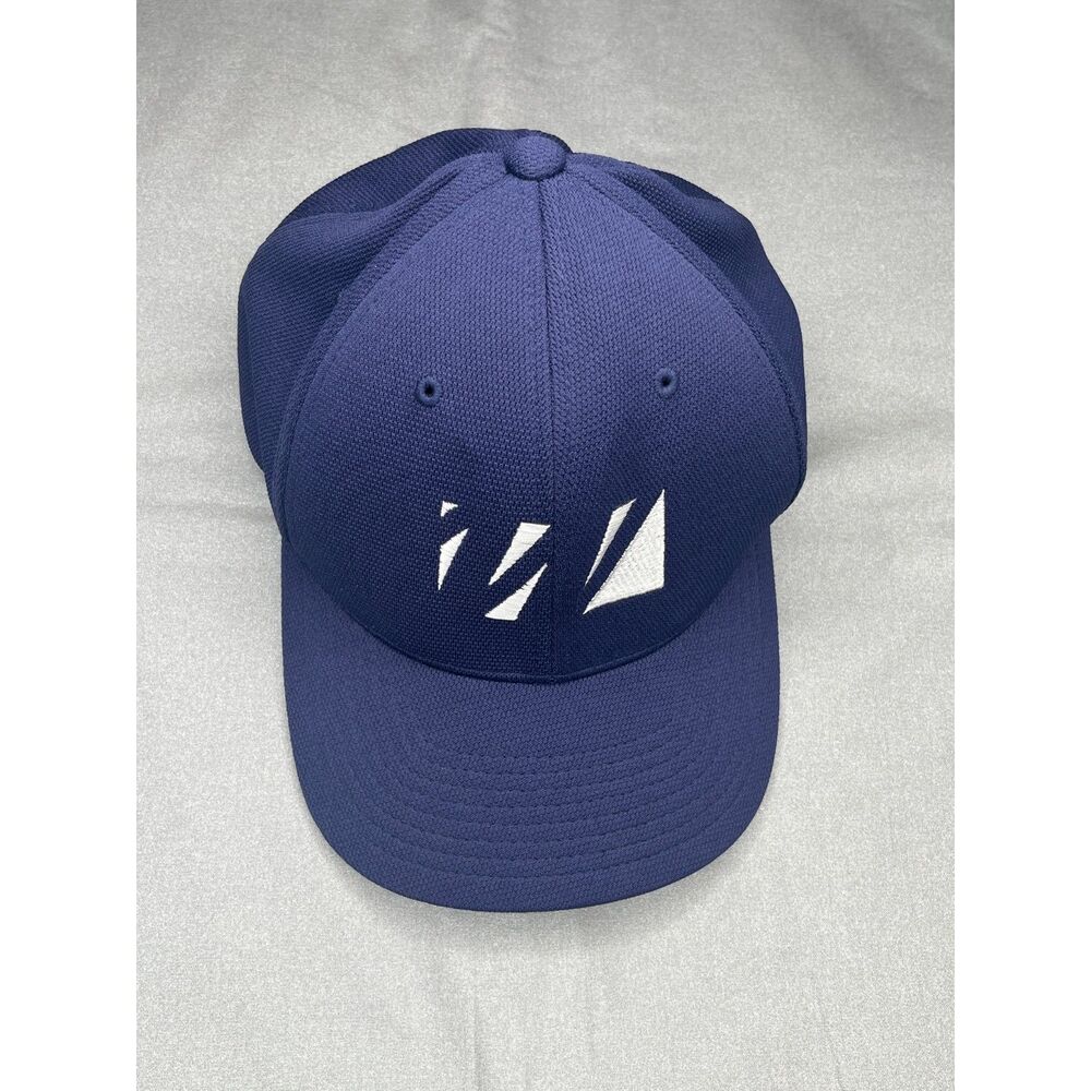 Sport-Tek Flexfit Hat S/M Navy Blue Athletic Cap White Polyester Stretch Fit